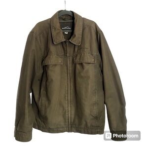 Eddie Bauer 100% Cotton Canvas Jacket Bomber Utility Zip Olive Brown size Large